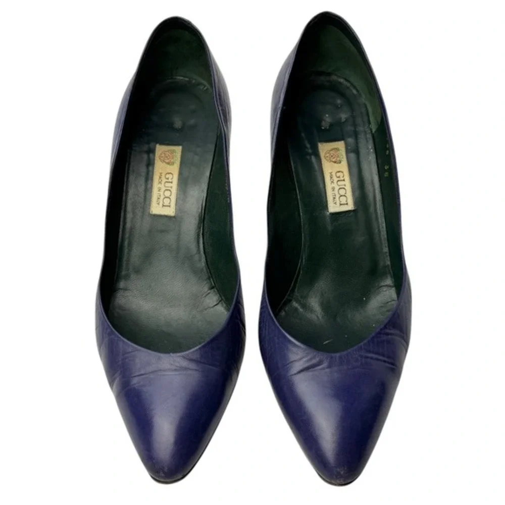 Gucci Viola Purple Leather Pointed Toe Heels Sz 38 Designer Made in Italy w/ Box